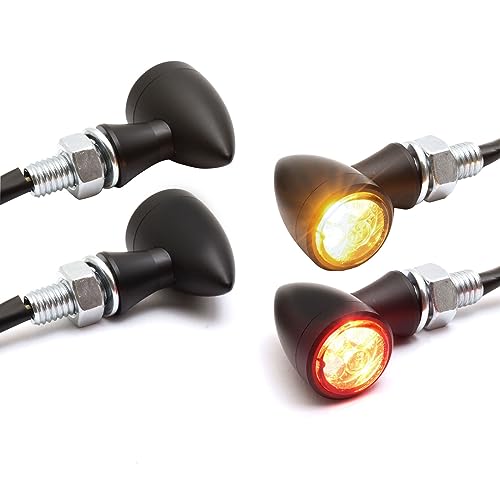 Dock66 Motorcycle Parts Micro Bullet LED Blinker/Rück-/ Bremslicht Set vorne & hinten schwarz, ECE (4 Stk.)