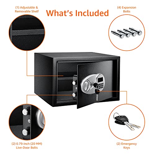 Image of Amazon Basics Steel Security Safe and Lock Box with Digital Keypad, Easy to Use, Removable Shelf, Secure Cash, Jewelry, Documents, Black, 1.2 Cubic Feet, 16.9-x-14.6-x-10.6-inches (WxDxH)