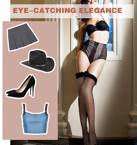 Image of Fishnet Thigh Highs, Black Fishnet Stockings for Women Thigh High, over the Knee Tights - One Size Fits Heights 5'9 inch to 6'9 inch (150-175 cm), Black