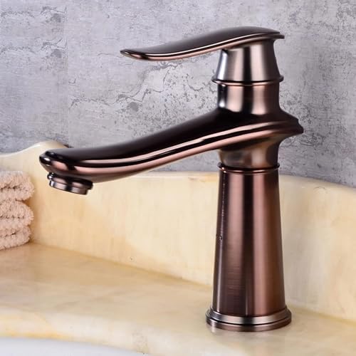 Mitigeur évier noir antique eau chaude et froide en laiton haut pour salle de bain