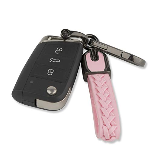 Car Key Chain Keychain For Women Girl Mom, Pink Genuine Leather Cord Keyring Car Accessories Friend Christmas Birthday Gift Detachable Lanyard #TOP5
