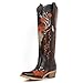 onlymaker Women's Western Knee-High Embroidered Boots with Chunky Heel Snip Toe Brown Size 15