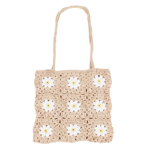 ORIGACH Bolsa de ombro quadrada de crochê margarida de crochê para mulheres, bolsa de crochê boho para compras, encontros