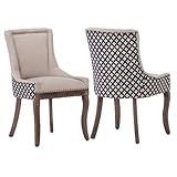 MZDOO Modern Dining Chairs Set of 2, High Back Dining Chairs Side Chairs with Solid Wood Legs, Upholstered Fabric Dining Room Chairs for Dining Room Kitchen, Beige and Patterned