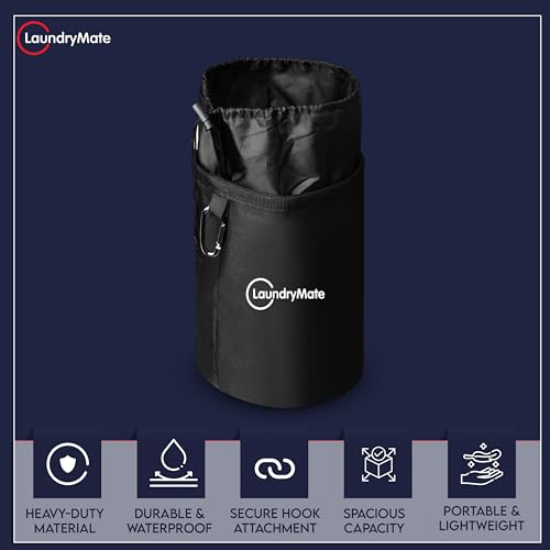 Laundry Mate Peg Bag With Closure Drawstring & Hanging Hook - Extra Large Weather Resistant Laundry Clothes Peg Storage - Hanging Clothesline Peg Bag (Black) - Image 3