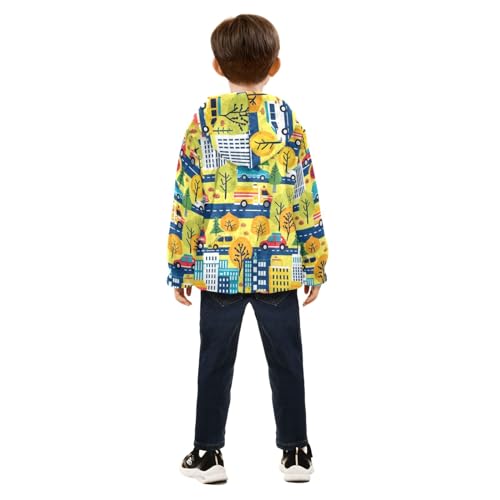 Boys Girls Fleece Jacket Cartoon City Street Trees and Cars Kids Warm Hooded Outwear Coat4