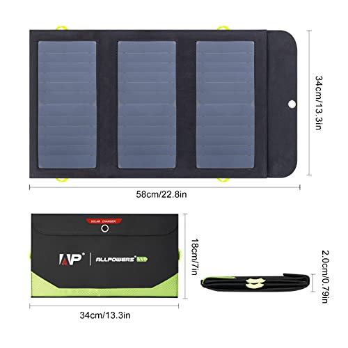 Image of ALLPOWERS SP002 5V 21W Solar Panel, Portable Solar Charger, 3 USB Output & 2 USB Input Waterproof Foldable Solar Panel, PD 18W Fast Charging, High Efficiency Conversion for RV, Outdoor, Camping