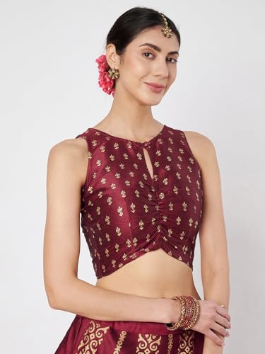 Image of studio rasa Women's Dupion Hand Block Printed Readymade Top for Festive Wedding Party