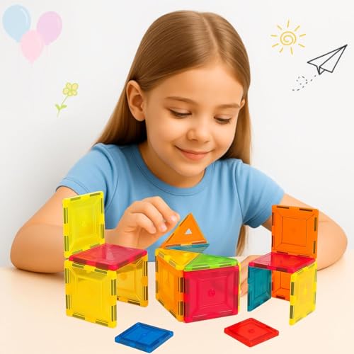 Image of JOYALY Magnetic Building Tiles for Kids, Multicolour | 100 piece | Strong Magnets, Soft Edges, High Transparency, STEM Learning Toy, Ages 3 and Above