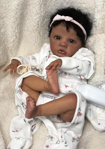 Muñeca reborn negra realista 48 cm para niñas 3+ miniatura 4