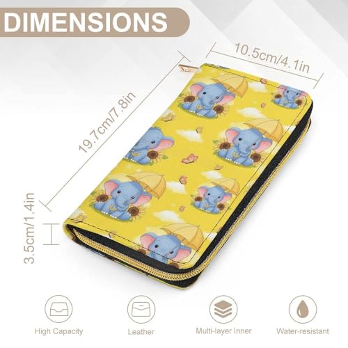 Wallets for Travel Accessories, Large Capacity Cute Sunflower Elephant Wallet with Zipper, Wallet for Card Cash Holder2