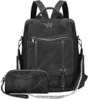 Leathario Zaino Donna in Pelle Vegana Impermeabile Antifurto,Borsa Elegante 3-in-1,Zaino da Lavoro, Viaggio e Uso Quotidiano(Nero Opaco)