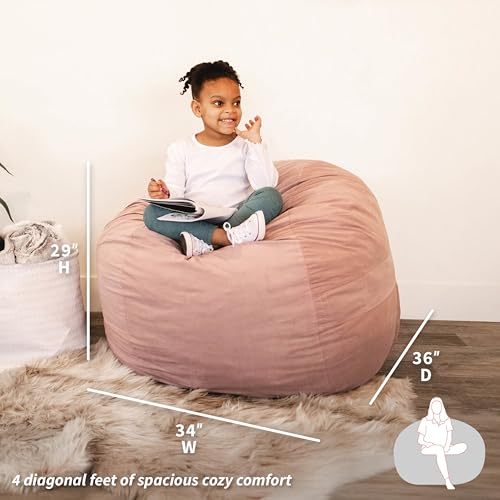 Image of Big Joe Fuf 4Ft Foam Bean Bag Chair with Removable Cover for Kids, Teens, Desert Rose Lenox, Durable Woven Polyester, 4 Foot Large Reading and Gaming Seat