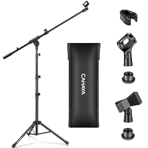 CAHAYA Soporte de Micrófono con Brazo con Dos Pinzas para Microfonos Pie de Micrófono Plegable y Ajustable de 64-158cm para Conciertos Videoconferencias Escenarios CY0239