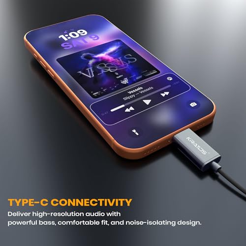 Image of Kratos Tune V7 C Type Earphones Wired, Deep Bass Drivers Earphone, Inline Control Type c Headphones with Mic, Comfort Fit Type c Earphone with Volume Control,Metallic C pin Earphones (Grey)