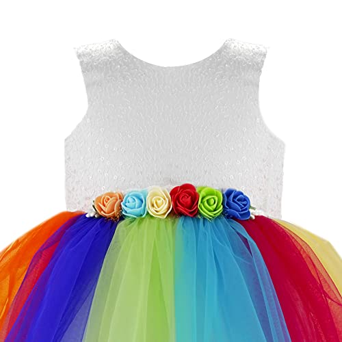 Image of Stanwells Kids Baby Girls Knee Length Birthday Frocks Net Flared Ruffle Pattern Puff Sleeves Western Frock Dress Embroidery Fancy Dress for Girls Birthday Gift for Daughter