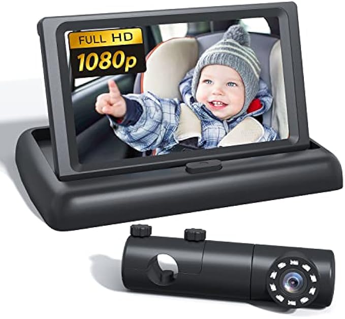 BABYMUST Baby Car Camera, 1080P Baby Car Mirror with Night Vision Function, 4.4”HD Wide Car Seat Mirror Camera to Observe Baby's Every Movement While Driving,Baby Car Monitor with 360°Fixable Camera