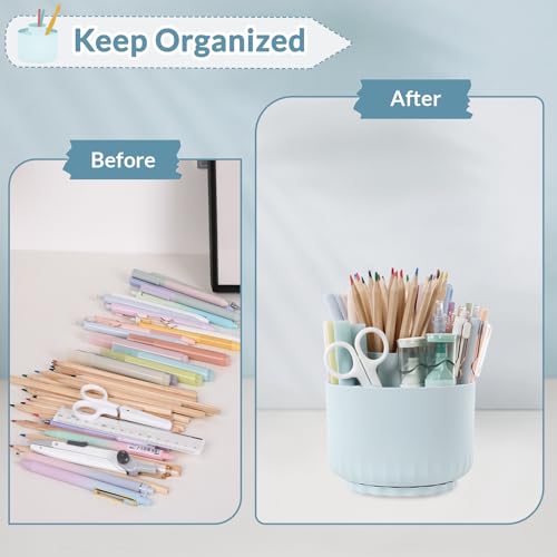 Image of SKYDUE 360 Degree Rotating Desk Organizer, Dual-Purpose Pencil Pen Holder for Desk, Rotating Pencil Cup with 5 Slots, Office Supplies, Desk Decor for Office, School, Home