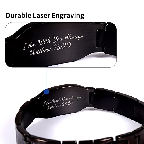 Religious Bible Verse Bracelet, Stainless Steel Engraved Inspirational Christian Quote Faith Link Bracelet, Carbon Fiber Cross Jewelry Gift for Men4