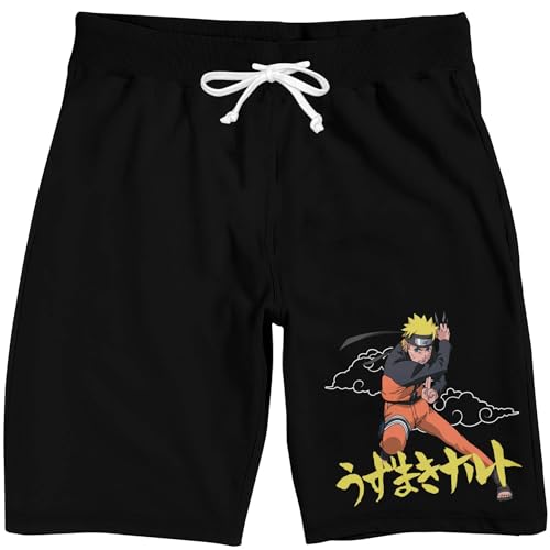 Bioworld Naruto Shippuden Naruto and Kanji Men's Black Sleep Pajama Shorts