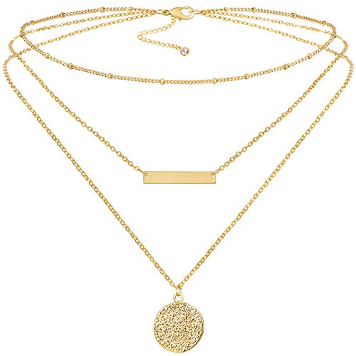 Fiusem Gold Layered Necklaces for Women, Dainty 14K Gold Plated Pendant Necklace and Choker Necklaces for Women