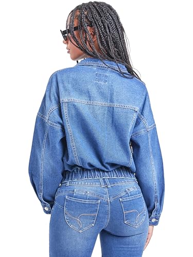 YMI Women's Junior 80's Denim Oversized Jacket3
