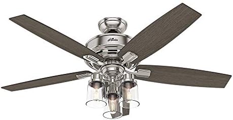 Hunter Fan 52 in. Brushed Nickel Ceiling Fan with 3 LED Lights and Remote (Renewed)