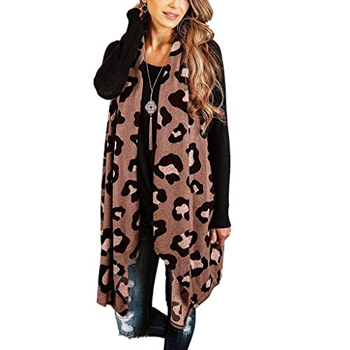 XLSTORE Womens Leopard Open Front Cardigan Sleeveless Drape Lightweight Vest Coat (M, Brown)