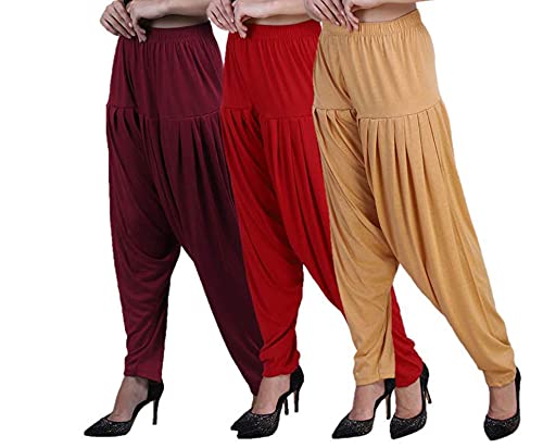 Image of CASUALS Women's Regular Fit Viscose Drawstring Patiala Harem Pants Combo Pack 3