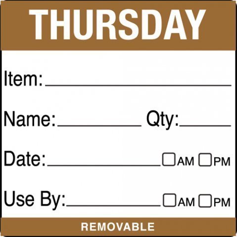 Thursday item/date/use by 50x50mm food labels. 500 per roll