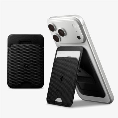 Spigen for MagSafe Wallet, Slim Fold (MagFit) Magnetic Wallet Card Holder Stand Compatible with iPhone 17/16/15/14/13/12 Pixel 10 Series MagSafe-Compatible Pixelsnap - Black (1-Card)