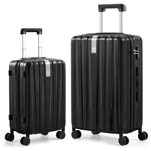 Hanke Luggage Sets 2 piece Carry On Luggage with Wheels PC Hard Shell Suitcases Lightweight Checked Travel Luggage Large Travel Suitcase Woman Men 20/29 Inch(Jet Black)