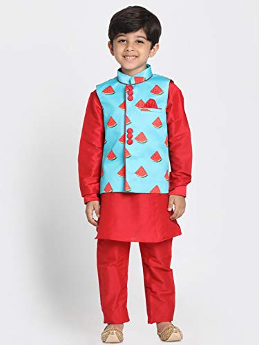 Image of JBN Creation Light Blue Cotton Silk Blend Boys Nehru Modi Jacket