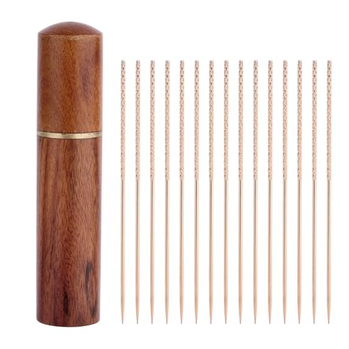 15 pcs Outil réparation accrocs aiguilles à tricoter tonneau bois - Or rose
