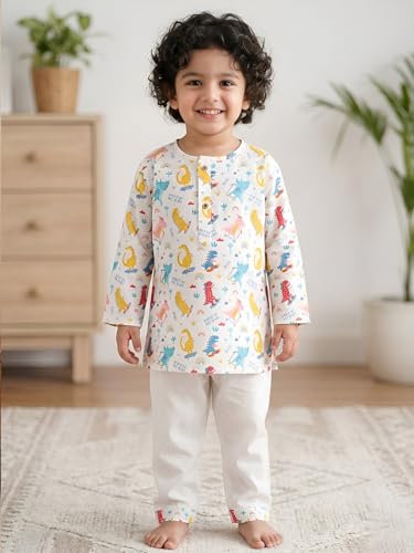 Image of POLKA TOTS Premium Cotton Night Wear for Boys & Girls | Traditional Kurta Pyjama Night Suit Set | Ultra-Soft & Breathable Nightwear for Toddlers & Baby | Kids Night Dress from Newborn to 8 Years