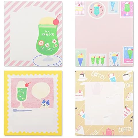 Japanese Mino Washi Memo Pads, 3.1 x 3.5 inch Restaurant Design 4 Pattern Paper Pad Sets, Each 25 / Total 100 Sheets for Office School Home Cover