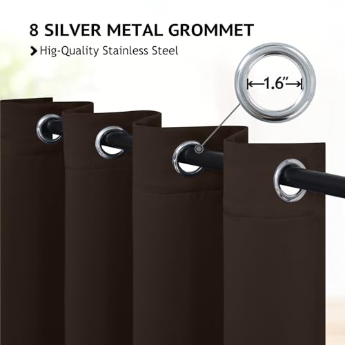 Image of COSVIYA Grommet Room Darkening Dark Brown Curtains 63 inch Long for Bedroom | Light Blocking Insulated Thermal Curtains for Living Room, Blackout Thick Polyester Window Drapes,52x63 inches, 2 Panels