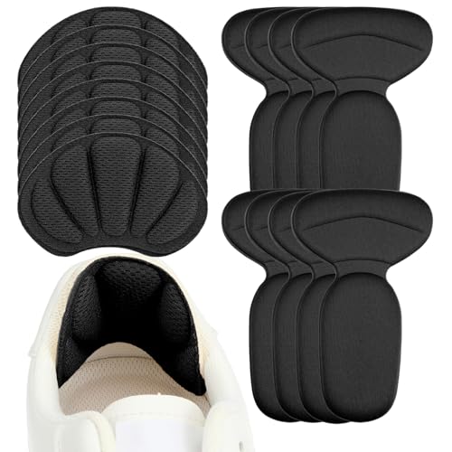 WJIAAA 8 Pairs Back of Heel Cushion Pads for Loose Shoes, Adhesive Heel Grips Inserts for Women Men, Too Big Boots, Reusable Anti Blister Heel Guards Liners Heel Protectors, Improve Shoe Fit(Black)