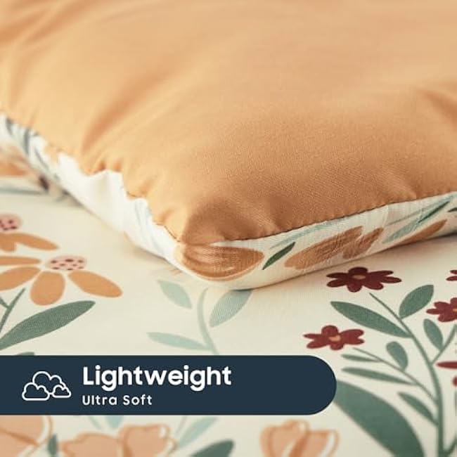 Wake In Cloud - Floral Toddler Bedding Set for Girls, Cute Colorful Botanical Flowers, 4 Pieces Soft Crib Bed Set Including Comforter, Sheets and Pillowcase, Orange Cream