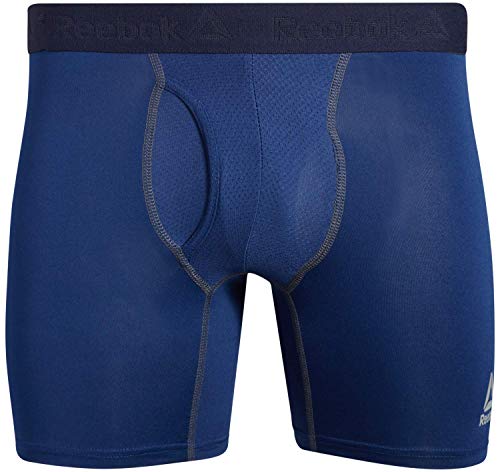 Reebok Men's Boxer Briefs - 4 Pack Soft Performance Boxers for Men with Fly Pouch - Quick Dry Active Mens Underwear Pack S-XL, Size Large, Blue/Grey/Navy/Grey3