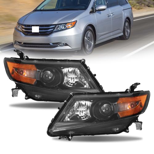 Headlight Fit for 2011-2017 Honda Odyssey EX/EX-L/LX Halogen Headlamp Replacement Driver Passenger Side Black Housing 33150TK8A02 33100TK8A02 HO2502154 HO2503154