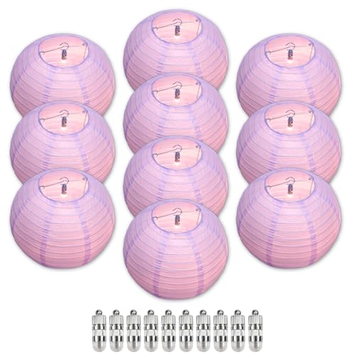 Image of Chinese Paper Lanterns - Pack of 10, 12-Inch Light Purple Hanging Lights for Birthday Party Decorations, Ceiling Decor, Rainbow Classroom, Dorm Decor, and Tea Party
