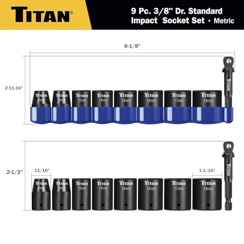 Titan 48201 9-Piece 3/8-Inch Drive Metric Shallow Impact Socket Set, 6-Point, Metric Sizes 8 to 18mm by Titan - Used condition - Image 6