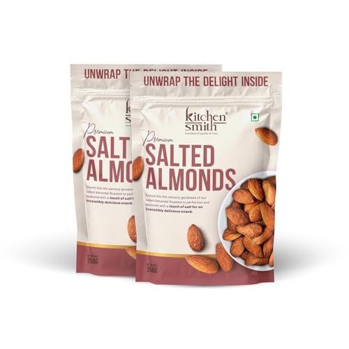 Image of KitchenSmith Jumbo Salted Almond - Pack of 2 (250gm Each) | Badam Giri, Naturally Sourced Crunchy Badaam & High In Antioxidant | Naturally Sweet And Tasty