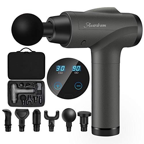 Massage Gun Deep Tissue Muscle Massager 30 Speeds Hand Held Percussion Massager with LCD Touch Screen Ultra-Quiet Muscle Massage Gun for Sports Pain Relief, 6 Massage Heads