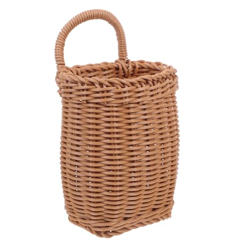 OSALADI Cesta Colgante de Almacenamiento de Ratán Sintético Marrón Mediana para Cocina y Sala Cesta Rústica Montada Pared para Frutas y Utensilios Organizador Práctico para Espacio