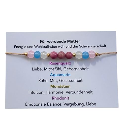 Schwangerschaftsarmband Armband für schwangere Pregnant Natursteine verstellbar Armband für werdende Mütter Rosenquarz Rhodonit Aquamarin Mondstein Edelstein Perlen Liebe