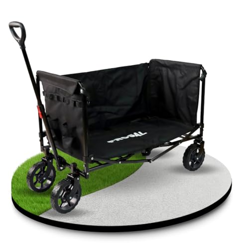 FROSAL Bollerwagen Bruno schwarz faltbar | Transportwagen für Hunde mit leichtem Einstieg