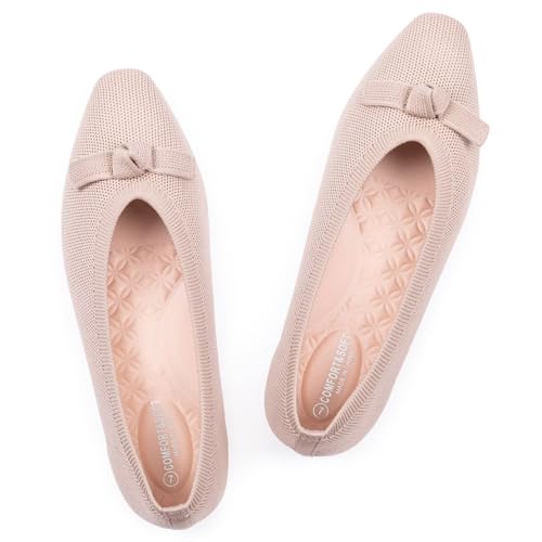 Image of Frank Mully Ballet Flats for Women Dressy Squared Toe Knit Flat with Bowknot Casual Comfortable Slip-On Work Business Shoes for Daily Casual