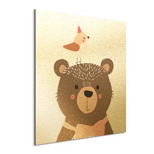 DEQORI Cuadro de aluminio Dibond de amistad mullido dorado cepillado con impresión, 50 x 50 cm, compuesto de aluminio, moderno mural para interiores y exteriores, con fuerte efecto de imagen y montaje